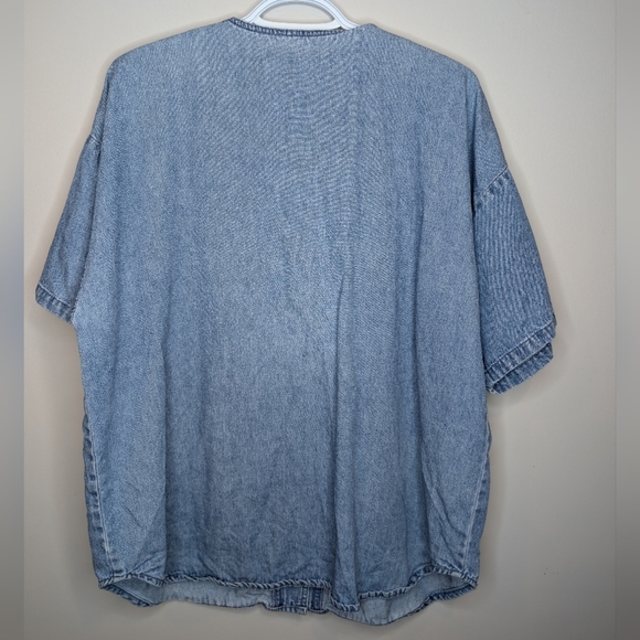 Vintage Colon Made in USA Denim Button Down V Neck Bedazzled Jewel Top M - Picture 2 of 8